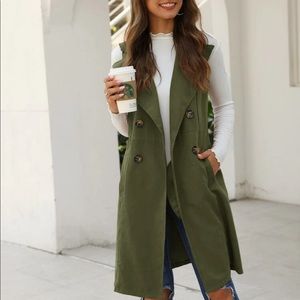 Olive Double Breasted Vest Coat